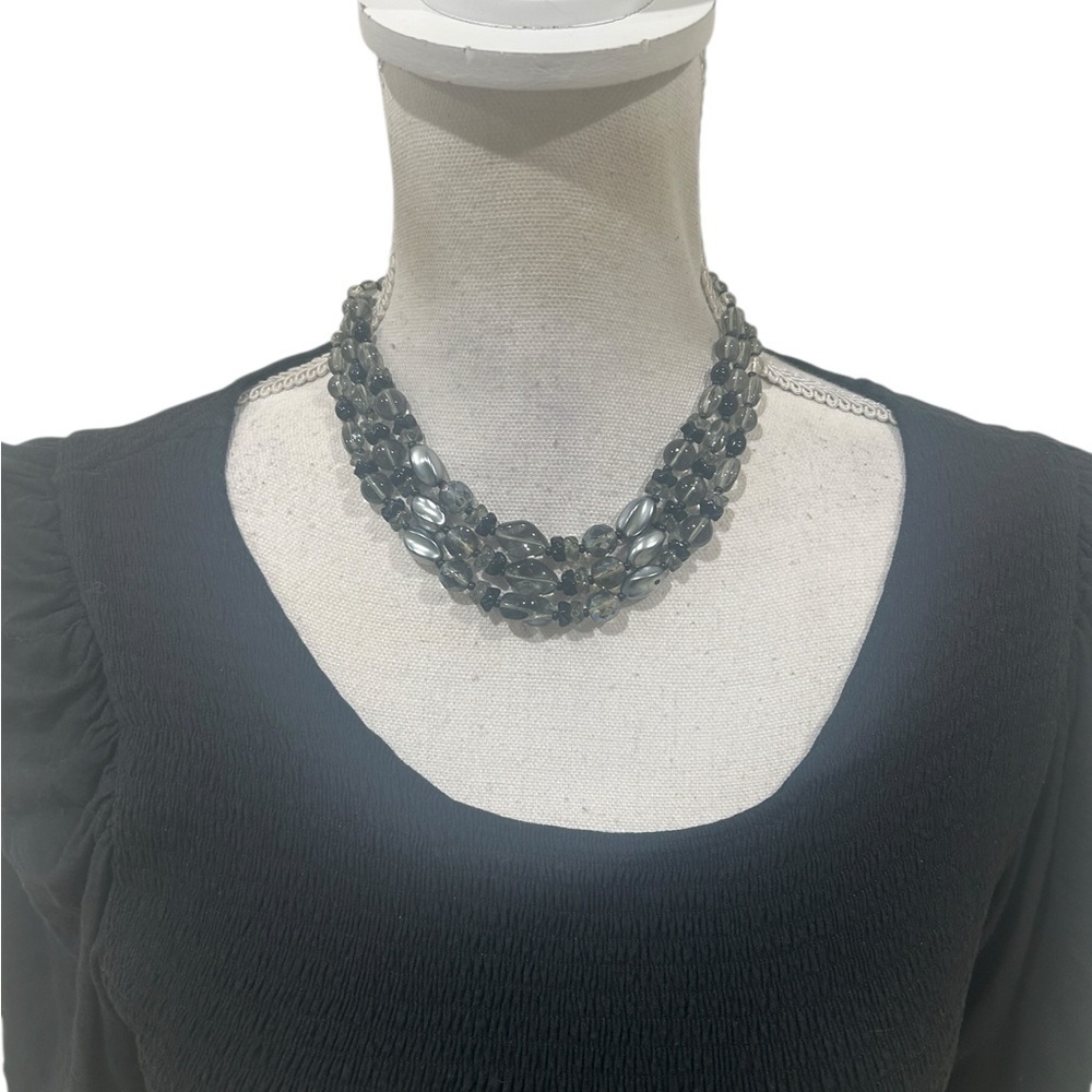 Vintage 3 strand Hematite & gray faceted Bead Necklace marked west Germany